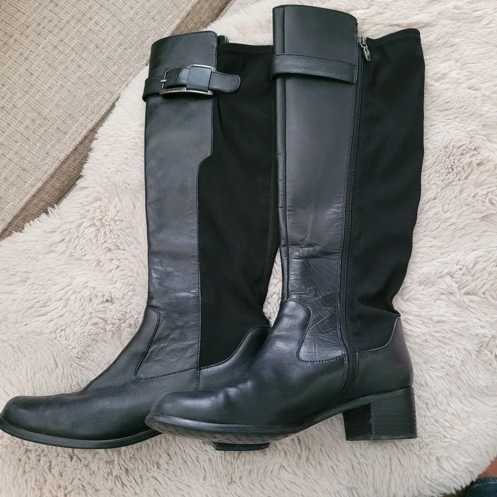 Tahari Karmel Tall Boot Black‎ Women's Size 10M Leather Upper Equestrian Style